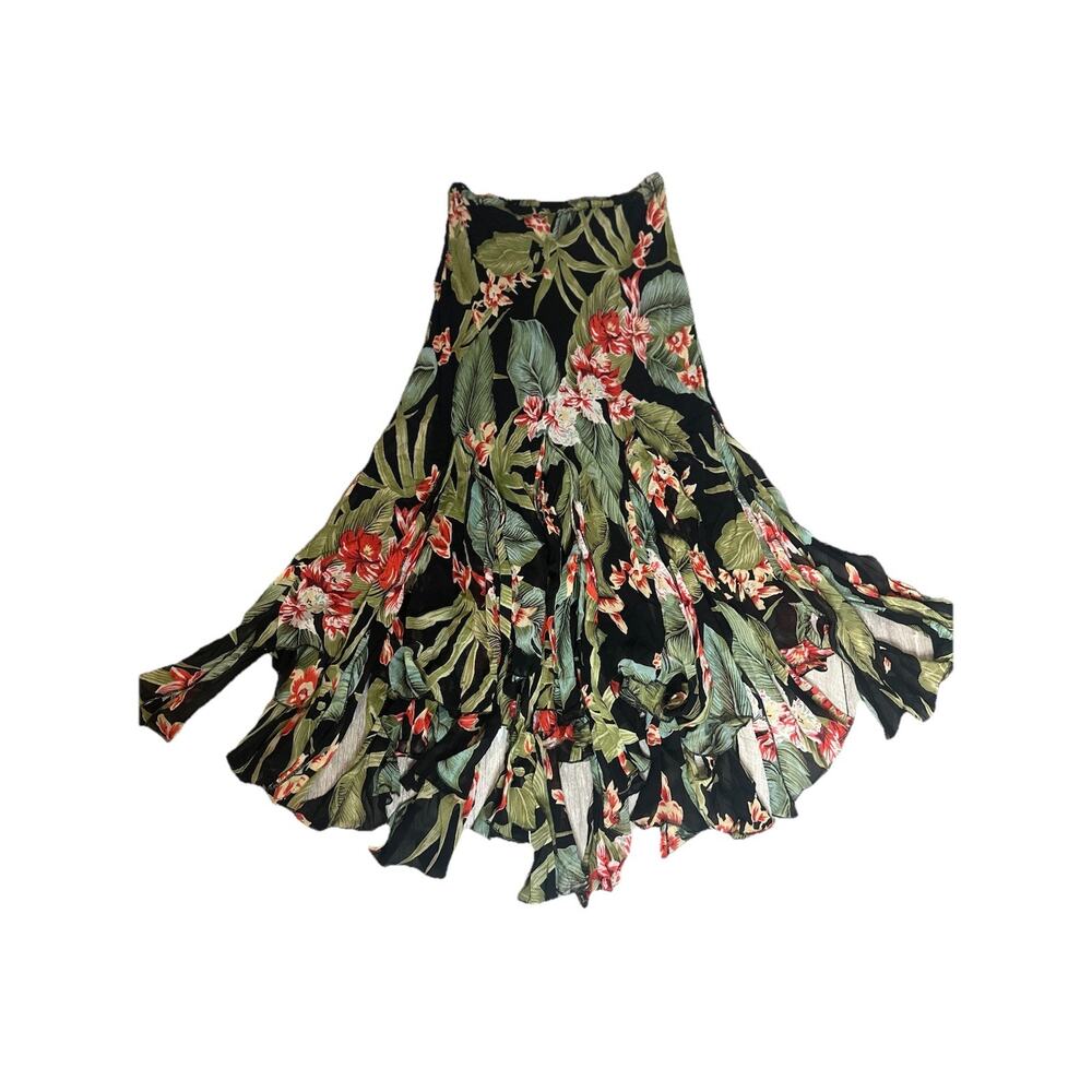 Vtg 90s Dark Floral Hanky Loose Panels Hem Boho Whimsigoth Grunge Resort Skirt L